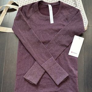 LULULEMON SWIFTLY TECH LONG SLEEVE 2.0 *SPARKLE IN BLACK PLUM/RAINBOW SZ 6 NWT